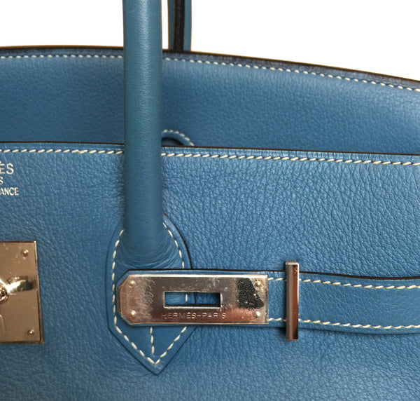 Hermès Birkin 35 Bag Blue Jean Clemence - Palladium Hardware | Baghunter