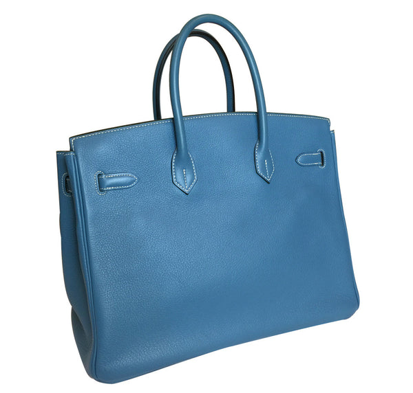 Hermès Birkin 35 Bag Blue Jean Clemence - Palladium Hardware | Baghunter