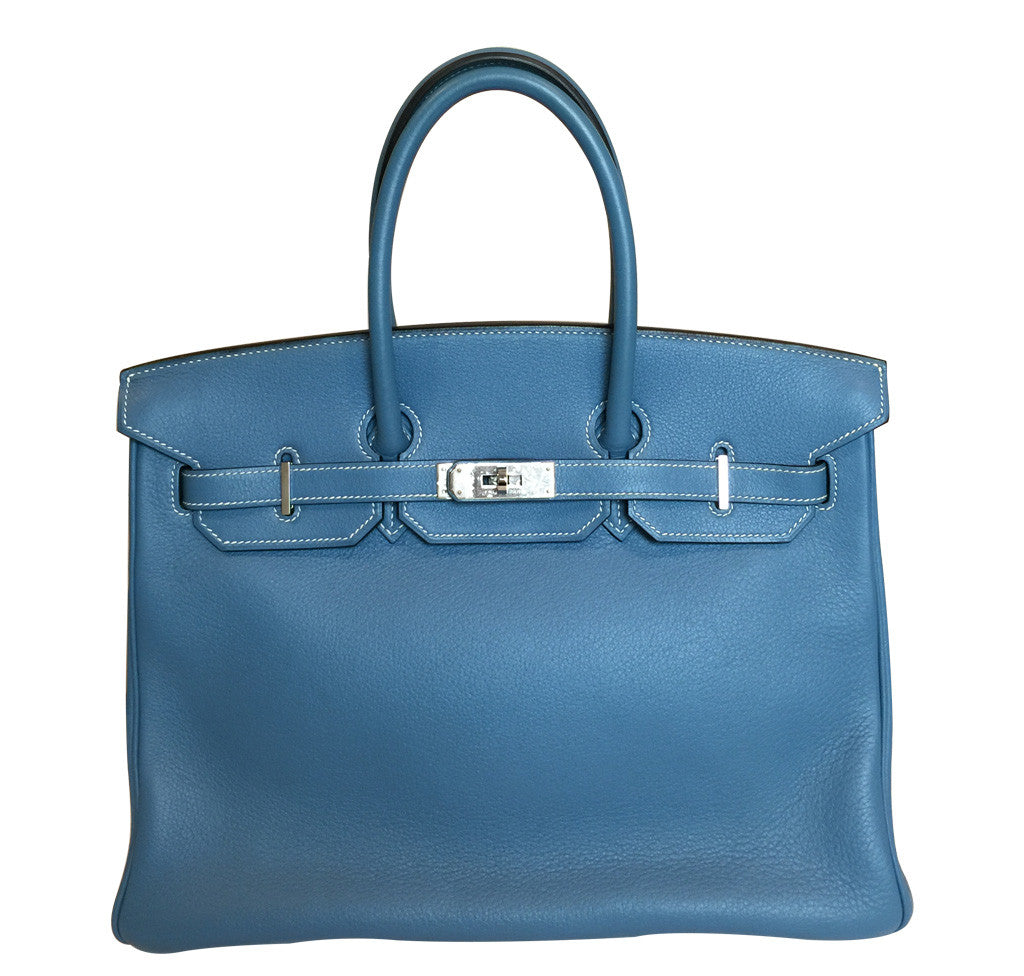 Hermès Birkin 35 Bag Blue Jean Clemence - Palladium Hardware | Baghunter