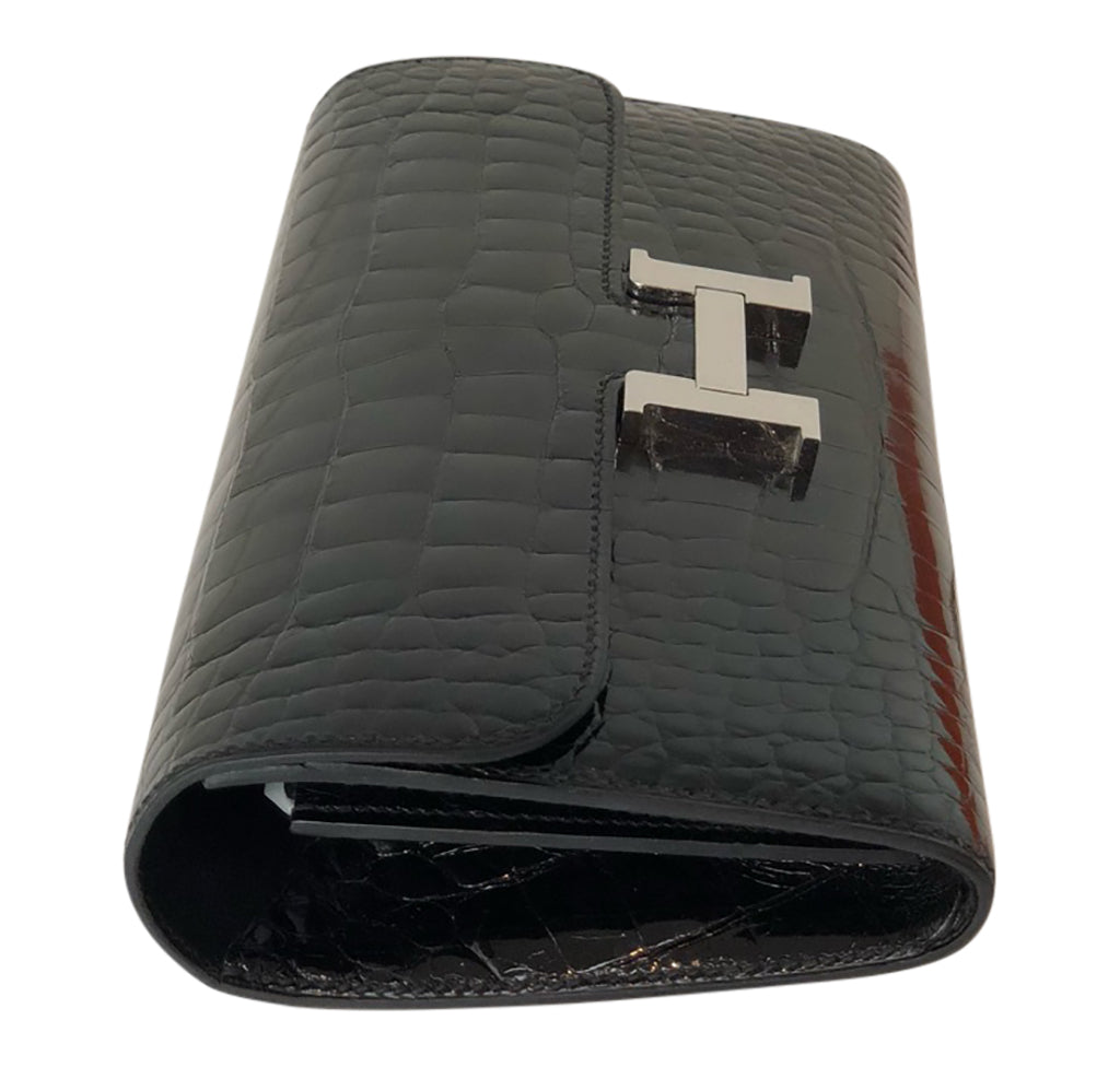 Hermès Constance Long Wallet Exotic Alligator Skin Noir Clutch | Baghunter