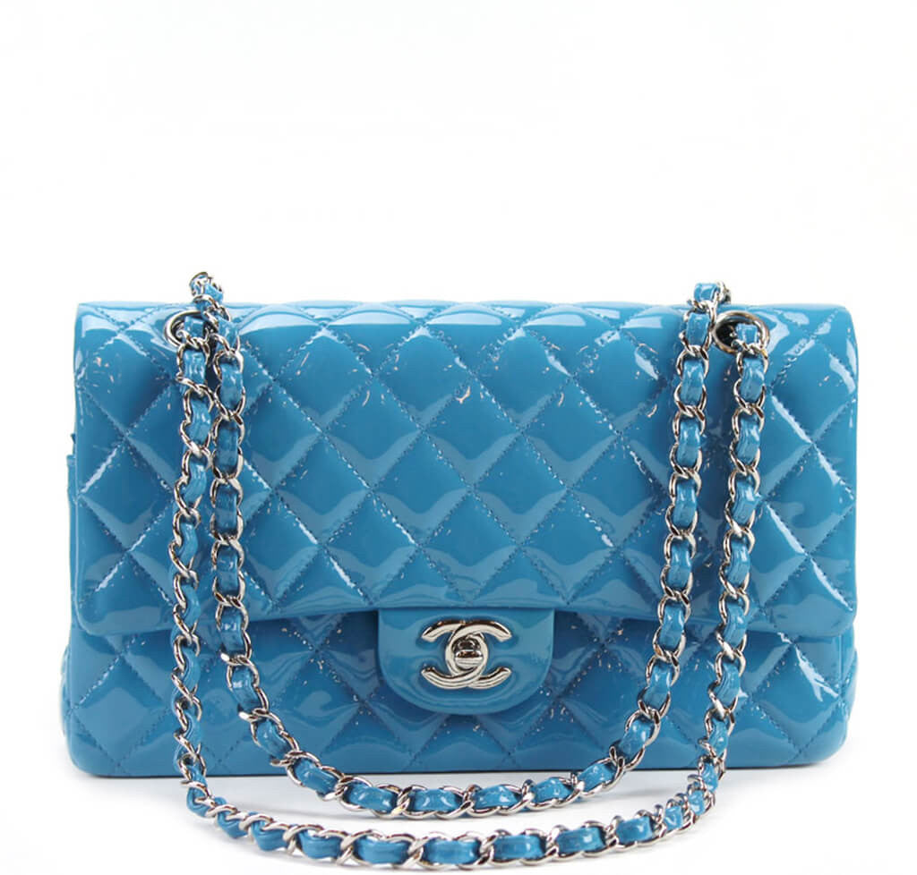 Chanel Lambskin Quilted Mini Top Handle Rectangular Flap Light Blue   STYLISHTOP