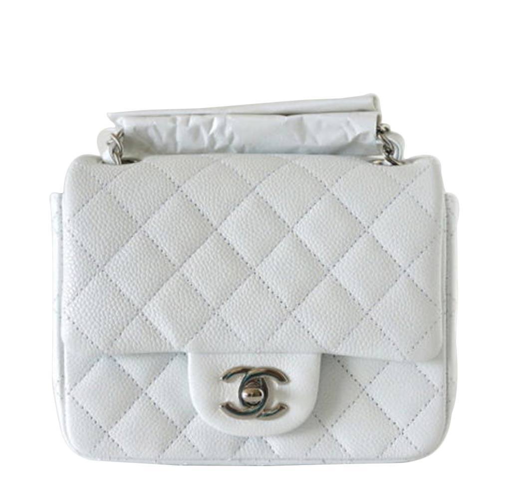 Chanel Mini Bag Square Pearl Crush Quilted Grey Lambskin Gold Hardware   Nice Bag