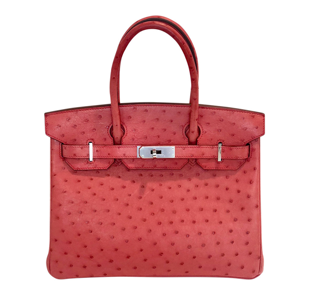 Hermès Birkin 30 Ostrich Skin Bougainvillea Red Palladium H/W Bag ...