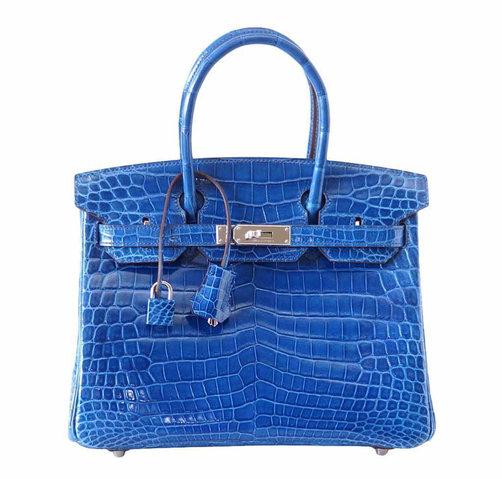  Herm s  Birkin 30 Crocodile in color  MYKONOS blue Baghunter