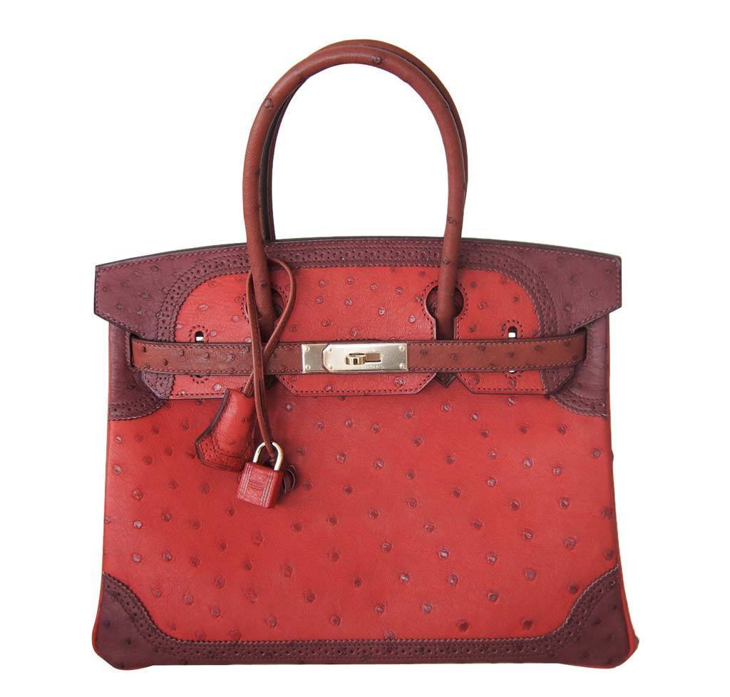 Hermès Birkin 30 Ostrich Ghillies Tricolor Red - Limited Edition ...