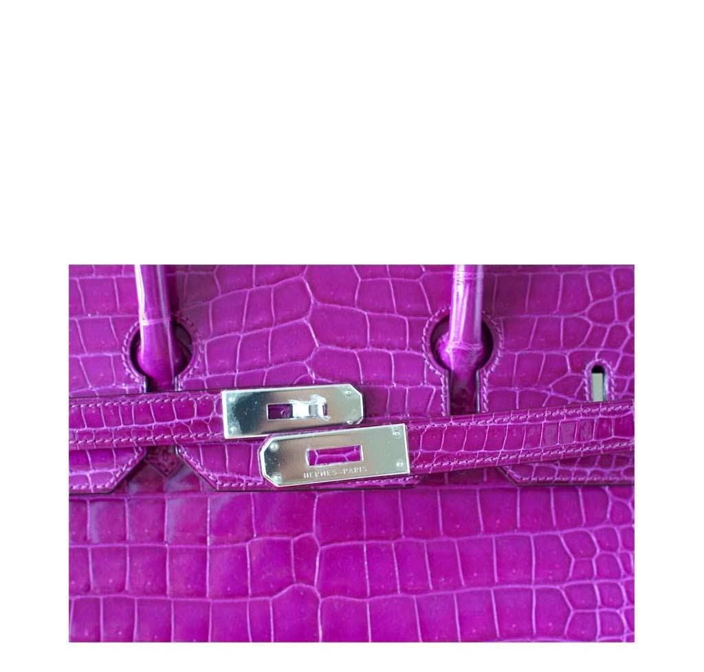 Hermes Birkin 25cm Shiny Niloticus Crocodile Palladium Hardware, Rose  Scheherazade J5/Blue Tempete N7 - H Famous