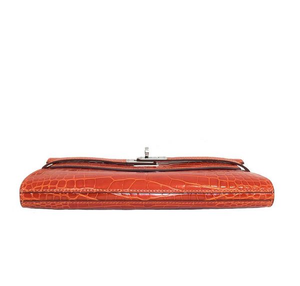 Hermès Kelly Long Wallet Orange Shiny Alligator - PHW | Baghunter