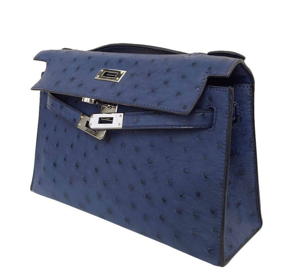 Hermès Kelly Pochette Mini Ostrich Blue Bag | Baghunter