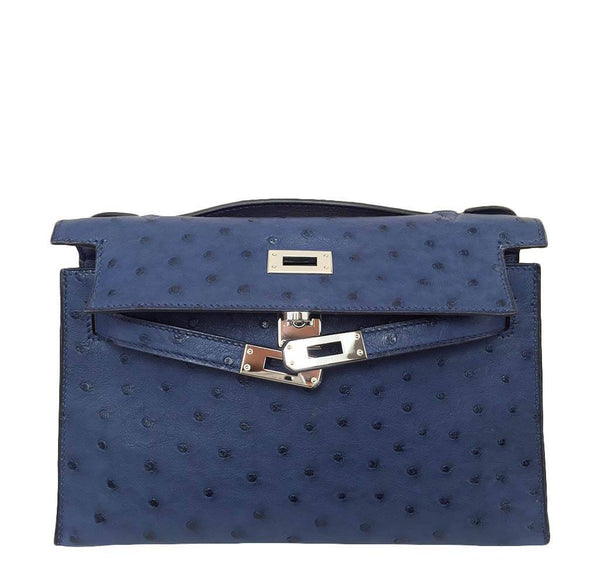 Hermès Kelly Pochette Mini Ostrich Blue Bag | Baghunter