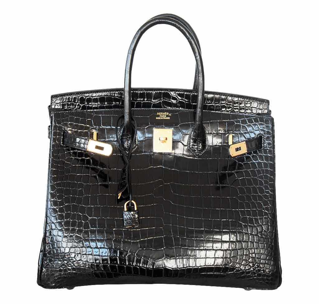 Hermès Birkin 35 Black Porosus Crocodile Bag GHW Baghunter