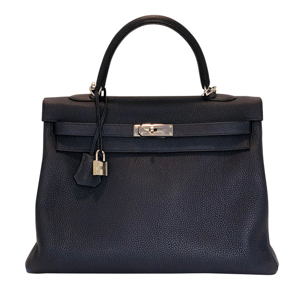 Hermès Kelly Retourne 35 Bleu Nuit Togo Leather PHW Bag | Baghunter