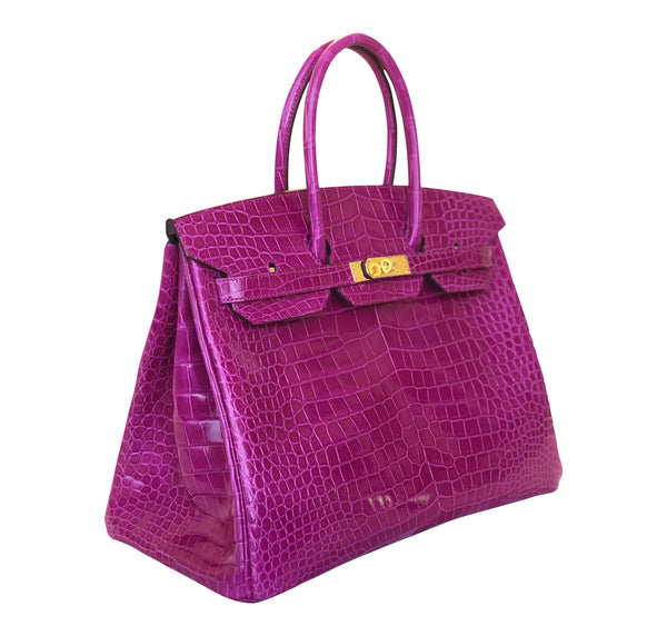 Hermès Birkin 35 Rose Sheherazade Porosus Crocodile GHW Bag | Baghunter