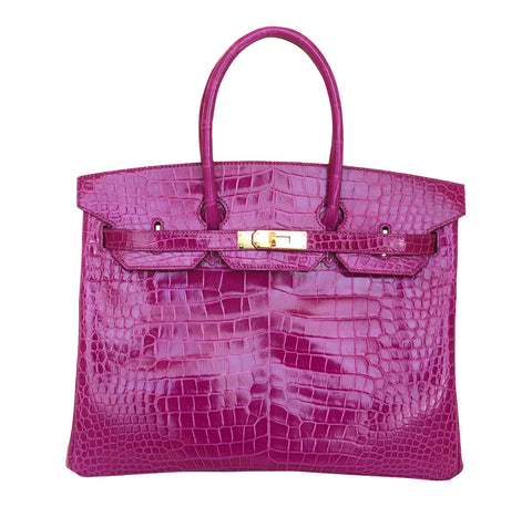 Hermès Birkin 35 Rose Sheherazade Porosus Crocodile GHW Bag | Baghunter