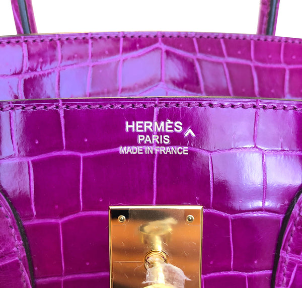 Hermès Birkin 35 Rose Sheherazade Porosus Crocodile GHW Bag | Baghunter