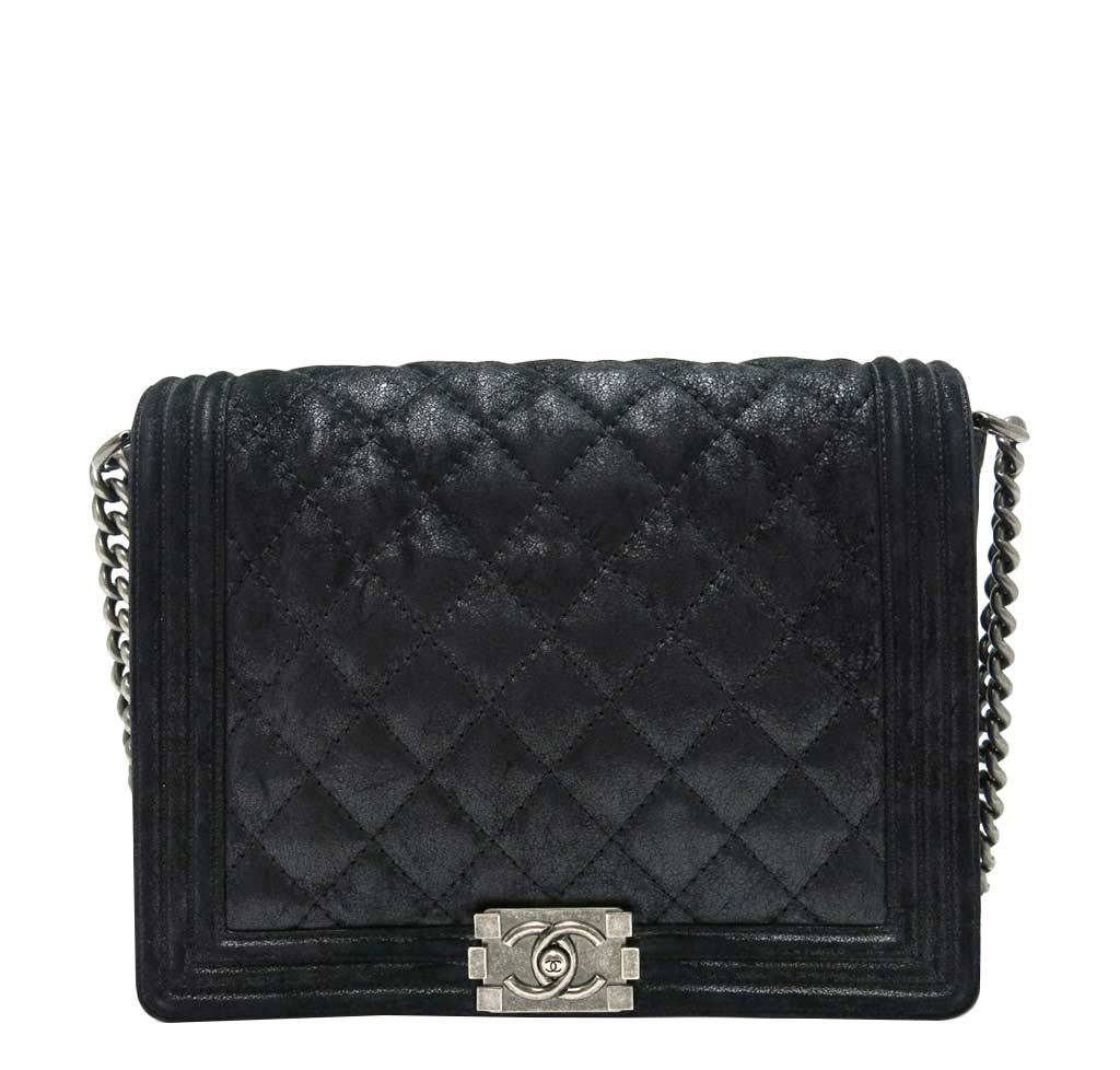 Chanel Boy Bag Black Lambskin Leather | Baghunter