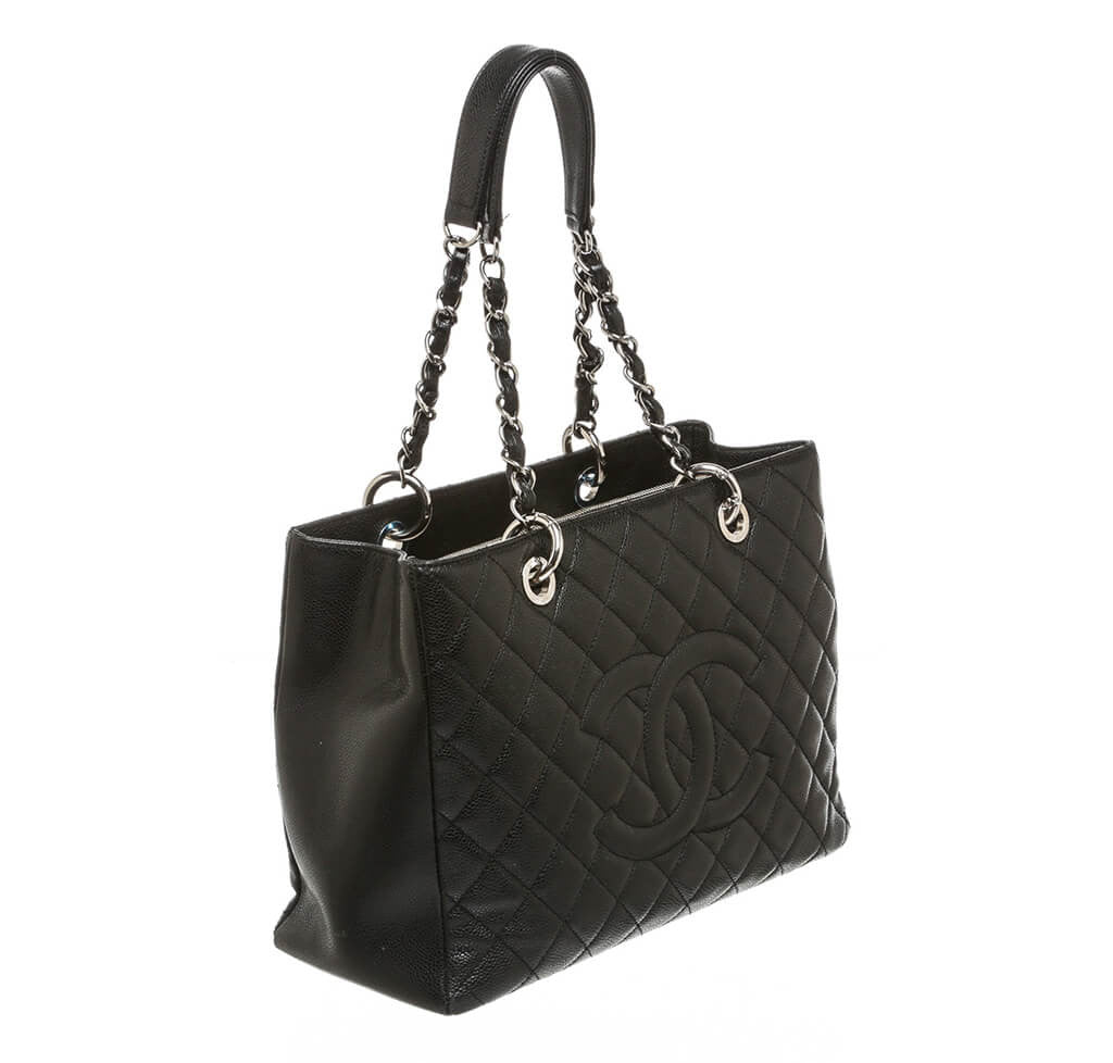 Chanel Grand Shopper Tote Bag Black Caviar Leather - Silver Hardware | Baghunter