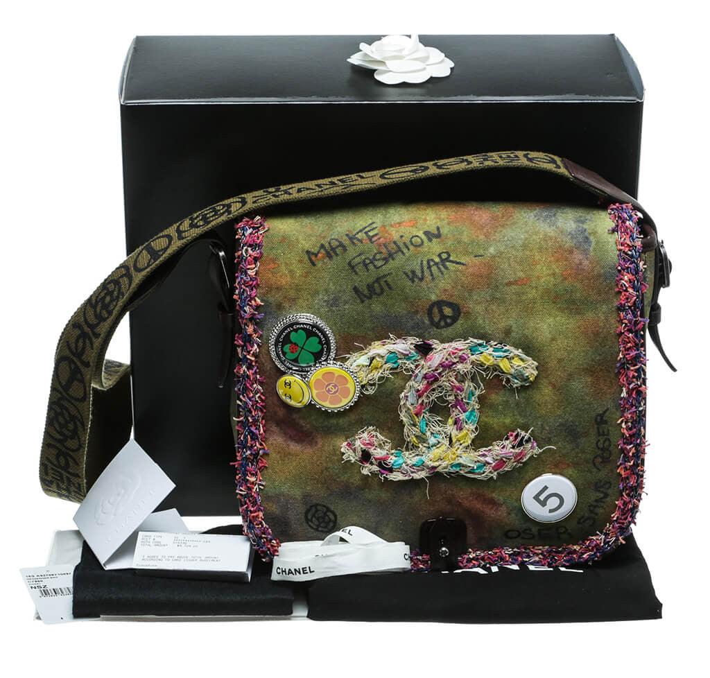 Chanel Graffiti Messenger Bag Brown Canvas - Silver Hardware | Baghunter