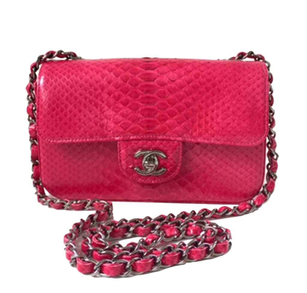 Chanel Classic Flap Jumbo Bag Pink Snakeskin  STYLISHTOP