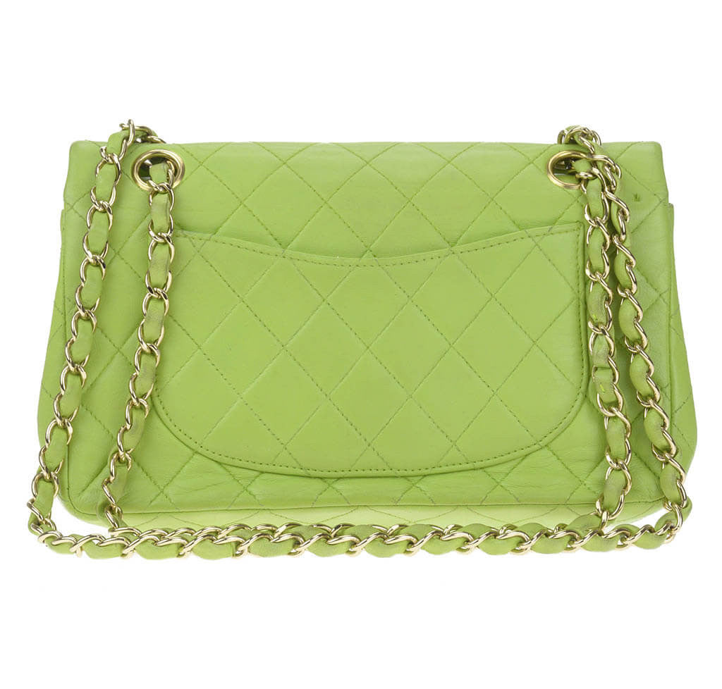 Chanel Flap Bag Green Lambskin Leather - Gold Hardware | Baghunter