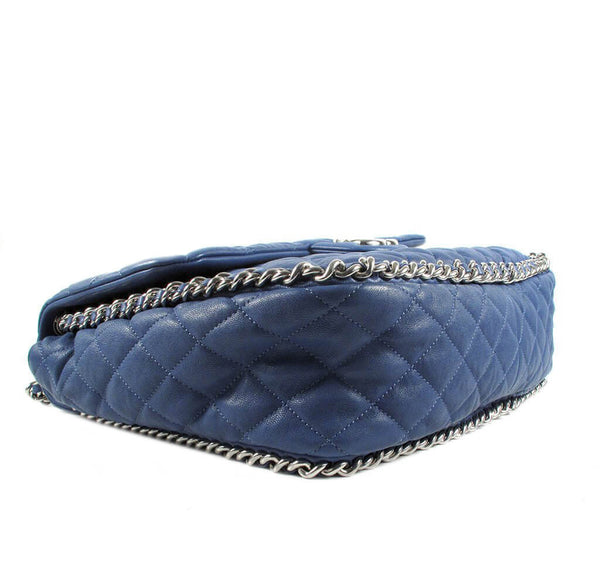 Chanel Maxi Flap Bag Blue Lambskin Leather - Silver Hardware | Baghunter