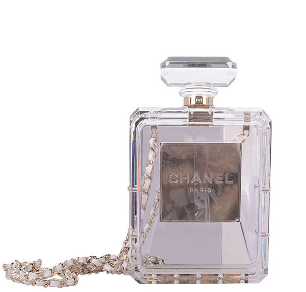 Chanel Perfume Bottle Bag Clear - Plexiglass Gold Chain | Baghunter
