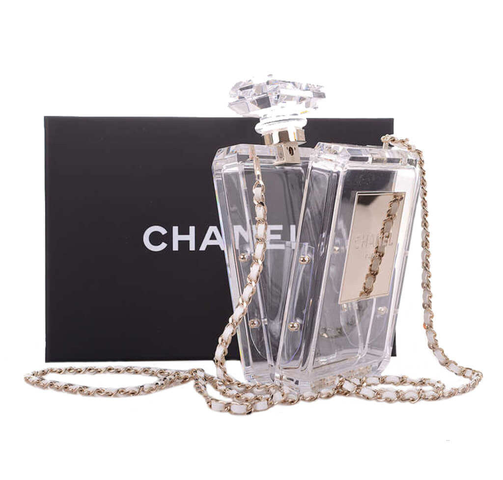 Chanel Clear Plexiglass Perfume Bottle Minaudiere Shoulder Bag