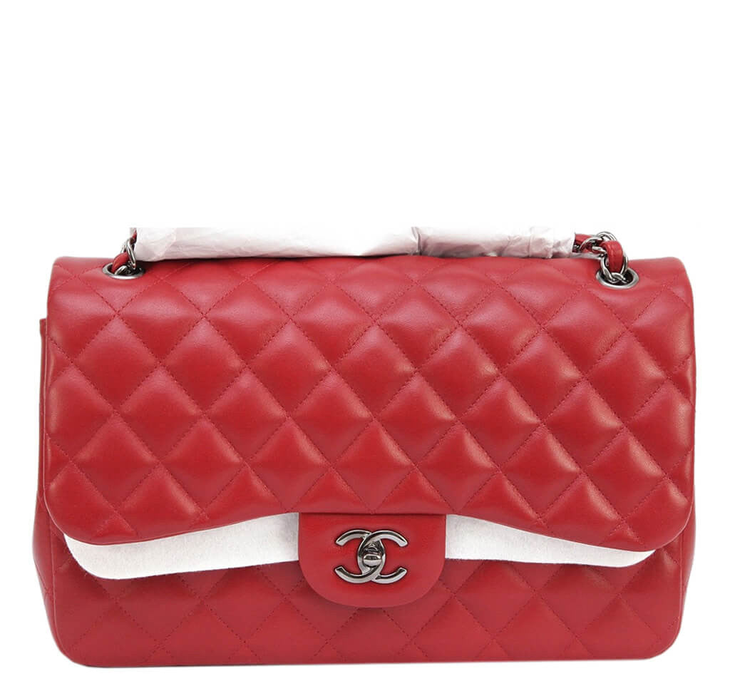 Chanel Jumbo Double Flap Bag Red Ruthenium Hardware | Baghunter