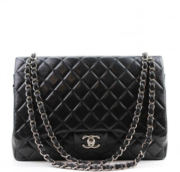 Chanel Shoulder Flap Maxi Bag Black - Silver Hardware | Baghunter