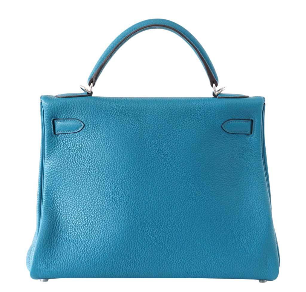 Hermès Kelly Mou 32 Blue Izmir - Togo Leather | Baghunter