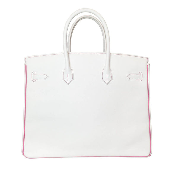 Hermès Birkin 35 Bag White Fuchsia Special Order GHW | Baghunter