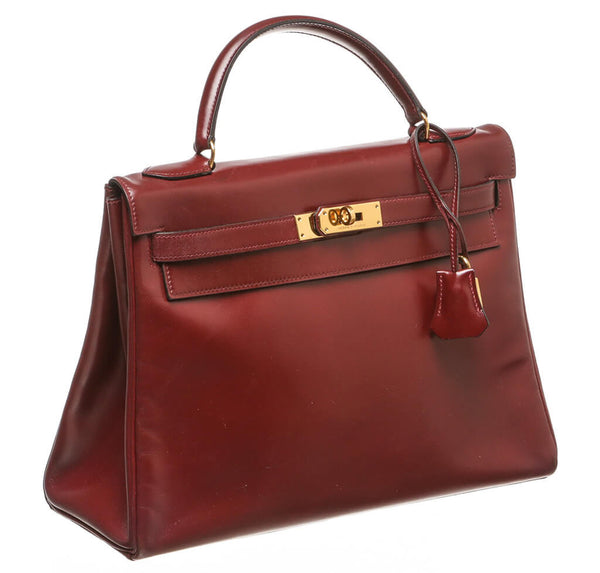 Hermès Kelly 32 Bag Burgundy Gold Hardware - Box Leather | Baghunter