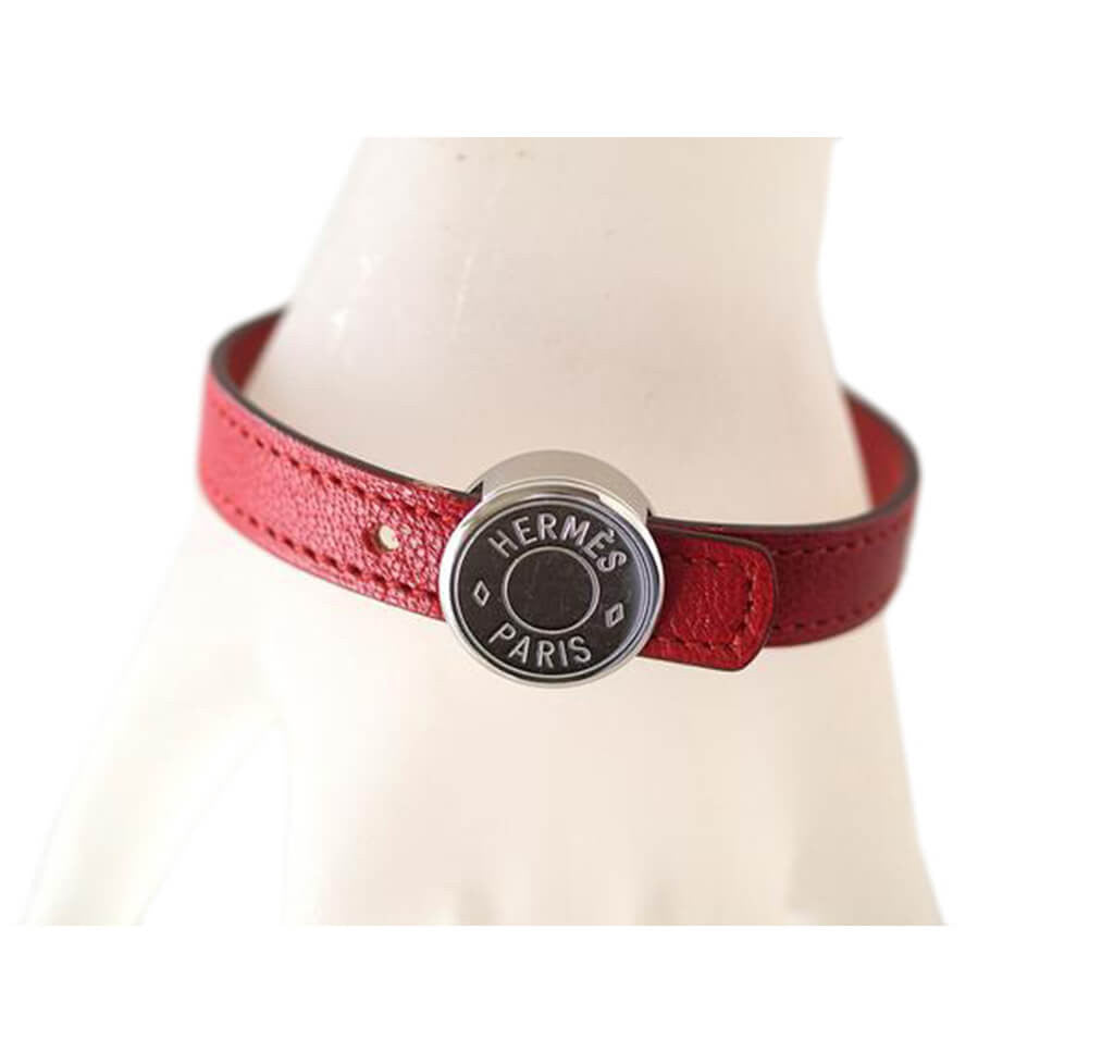 Hermès Clou de Selle Double Tour Bracelet - 2 Straps White Red | Baghunter