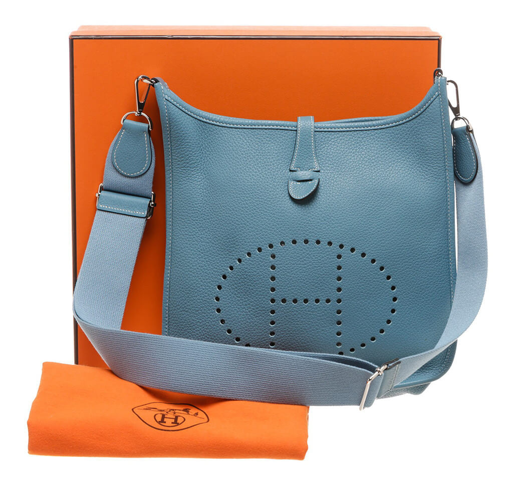 Herm s Evelyne  PM Bag  Blue Clemence Leather Suede 