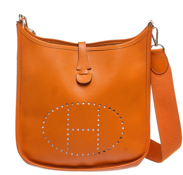Hermès Evelyne Bag PM Orange Clemence Leather - Palladium | Baghunter