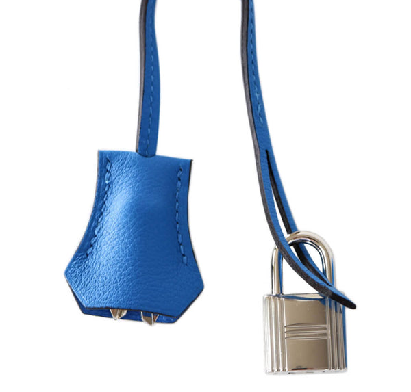 Hermès Kelly 28 Blue Hydra Evergrain Leather - Palladium Hardware ...