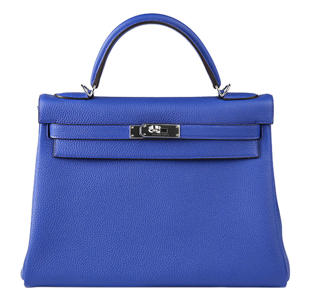 Hermès Kelly 32 Bag Blue Electric Togo Leather - Palladium Hardware ...