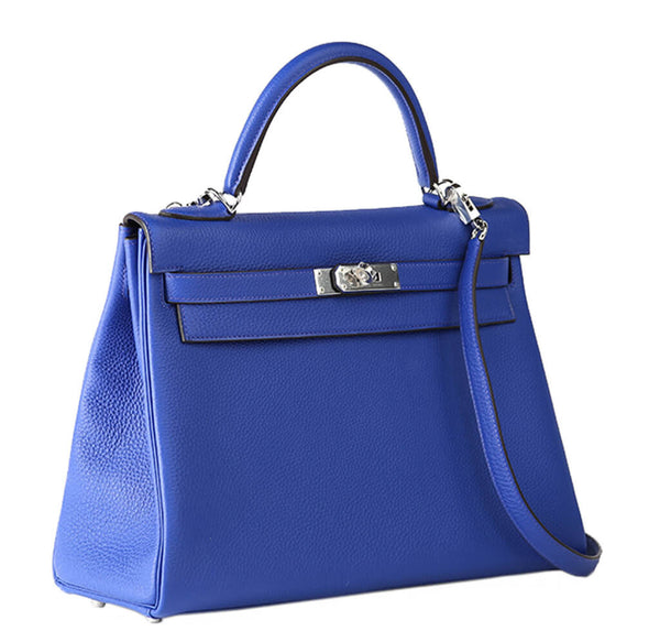 Hermès Kelly 32 Bag Blue Electric Togo Leather - Palladium Hardware ...