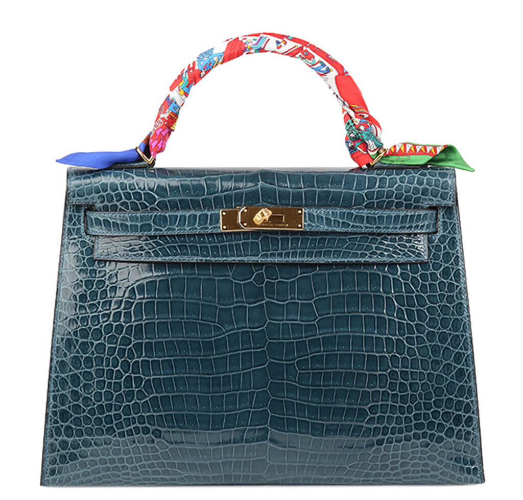 Kelly 32 Bag Blue Roi Porosus Crocodile 