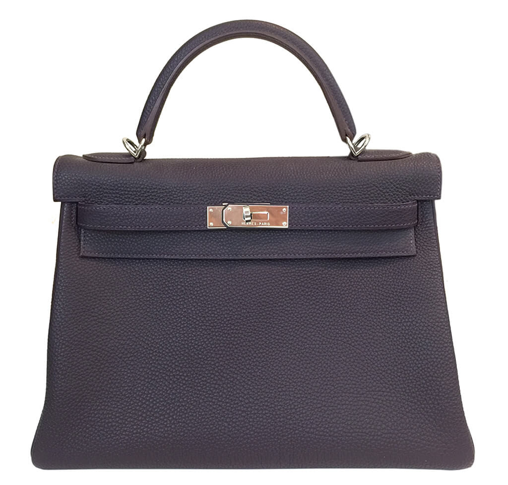 Hermès Kelly 32 Bag Marron - Togo Leather Palladium Hardware | Baghunter