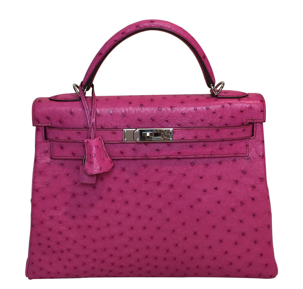 Hermès Kelly 32 Ostrich Bag Pink Fuchsia Palladium Hardware | Baghunter