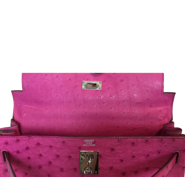 Hermès Kelly 32 Ostrich Bag Pink Fuchsia Palladium Hardware | Baghunter