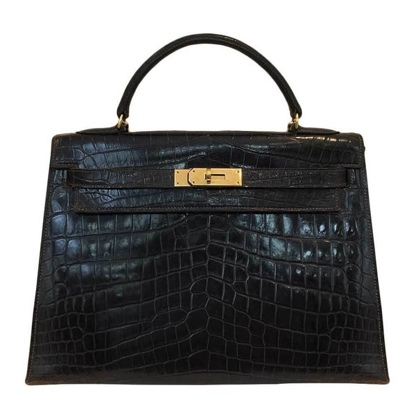 Hermès Kelly 32 Vintage Bag Cocaon Crocodile - Gold Hardware | Baghunter