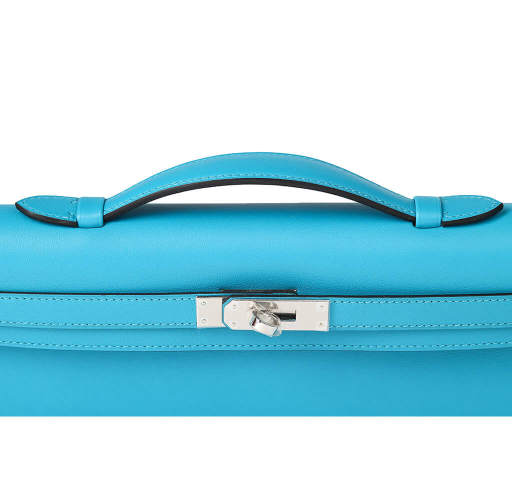 Hermès Kelly Cut Bag Turquoise Swift Leather - Palladium Hardware | Baghunter