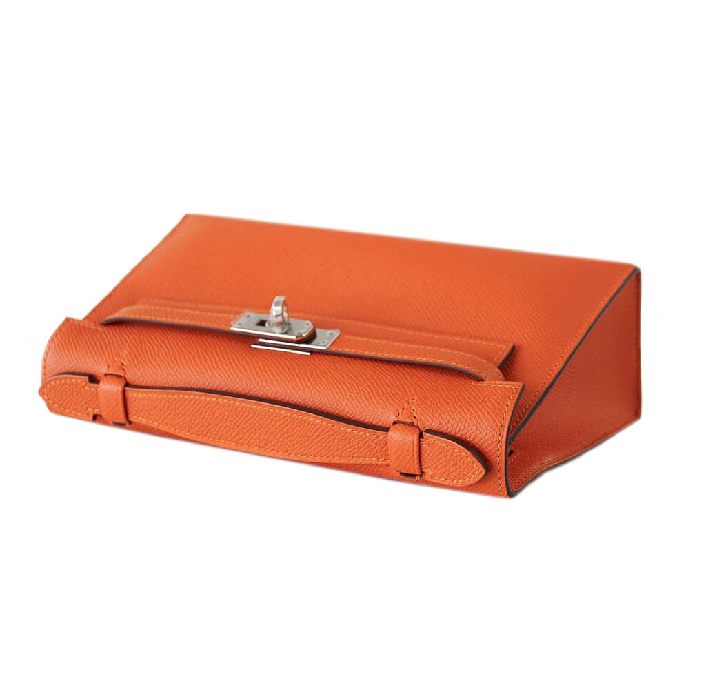 Hermès Kelly Pochette Feu Epsom Leather - Palladium Hardware | Baghunter