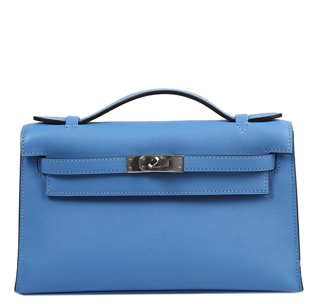 Herm s Kelly  Pochette  Bag Blue Paradise Swift Leather 