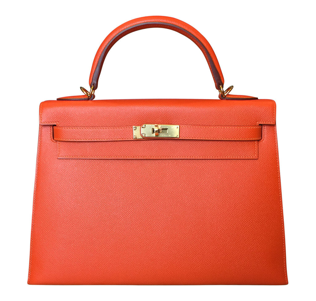 Hermès Kelly Sellier 32 Bag Feu Epsom Gold Hardware | Baghunter