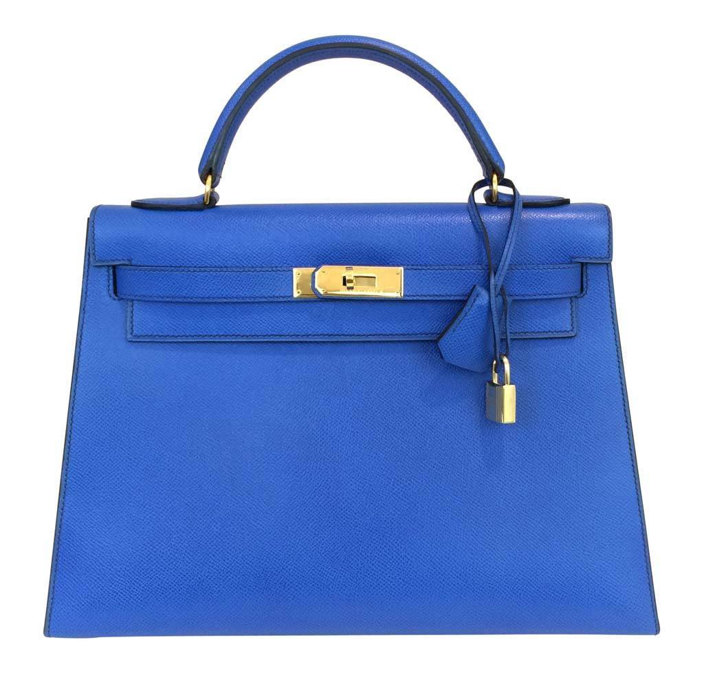 Hermès Kelly Sellier 32 Blue France Courchevel Leather | Baghunter