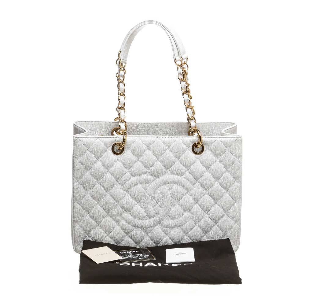 Chanel White Caviar Grand Shopper Tote Bag | Baghunter