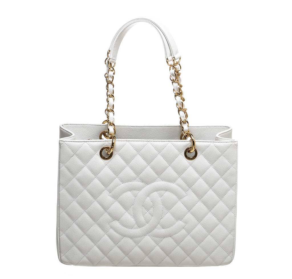 Chanel White Caviar Grand Shopper Tote Bag | Baghunter