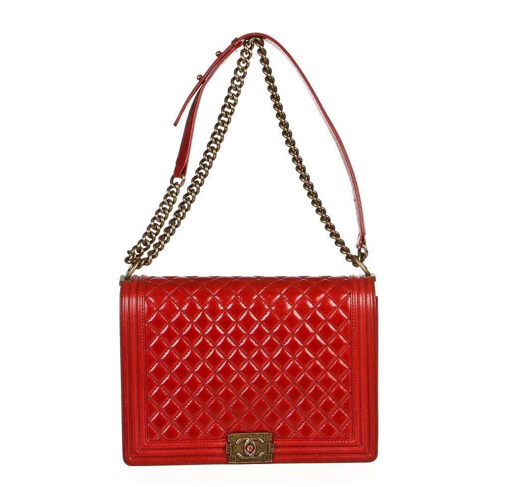 Chanel Boy Bag Red Quilted Distressed Lambskin Leather | Baghunter